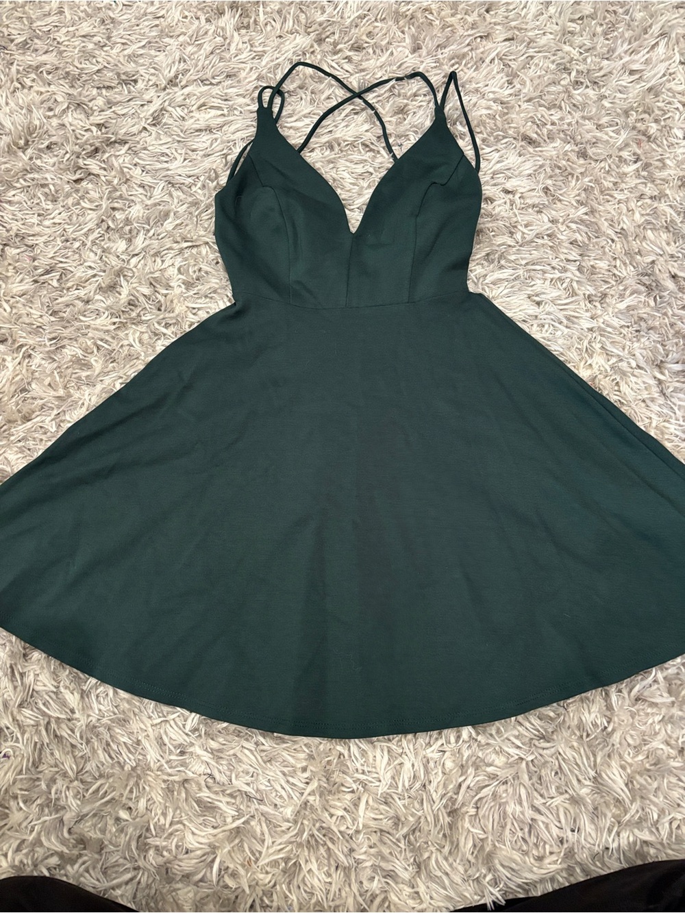 Lulus Believe in Love Forest Green Strappy Backless Skater Dress - XS NWOT